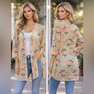 Agna Noor Floral Lace Button-Up Kimono size L NWT $199